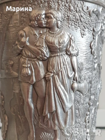 Немска  голяма чаша за вино от калай, 350 мл. Antik*Vintage #15, снимка 3 - Антикварни и старинни предмети - 47482873