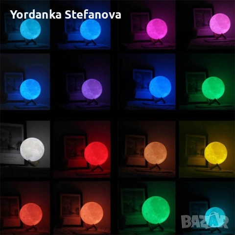 LED лампа във формата на Луна с дървена поставка , снимка 3 - Настолни лампи - 53770091