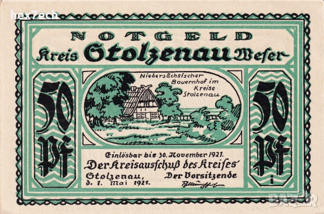 ❤️ ⭐ Германия Stolzenau 1921 50 пфенинга UNC нова ⭐ ❤️ , снимка 2 - Нумизматика и бонистика - 53845612