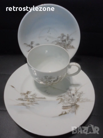 № 8521 Винтидж японски порцеланов троен сет – чашка с две чинийки , снимка 2 - Други ценни предмети - 53750909