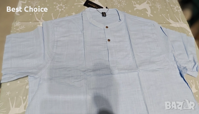 Мъжка ежедневна лека риза от памук и лен + спортни панталони с широка кройка, снимка 2 - Ризи - 52587430