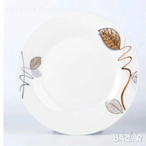 Стил и изтънченост за всяка трапеза - Комплект чинии 24 части с елегантен листен дизайн, снимка 2 - Сервизи - 53404086