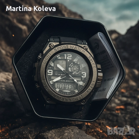 Спортен аналогово-дигитален мъжки часовник с подсветка, аларма и водоустойчив корпус