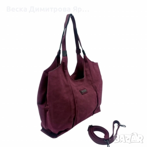 Дамска чанта от еко велур и к. – елегантен и практичен модел (бордо), снимка 5 - Чанти - 52574265