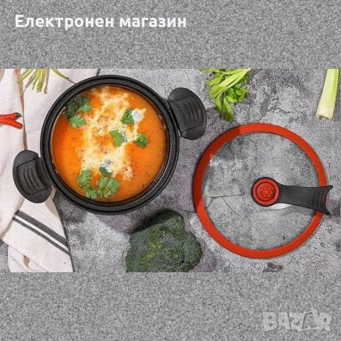 Херметическа тенджера заключващ капак с незалепващо покритие - 24см, 26см, 28см, снимка 4 - Съдове за готвене - 53668182