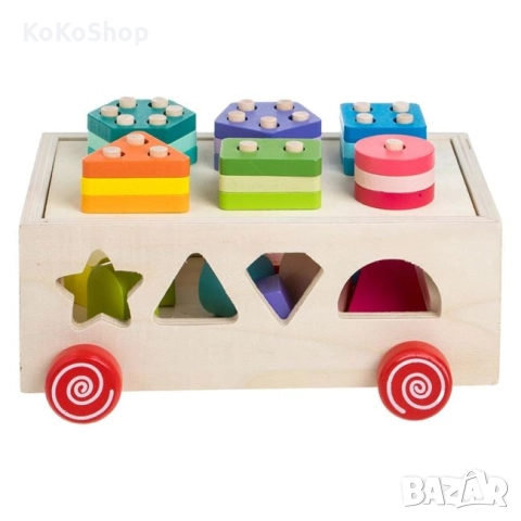 Дървена количка сортер-21.5x13.5x13 см./сортер, снимка 3 - Образователни игри - 52380606