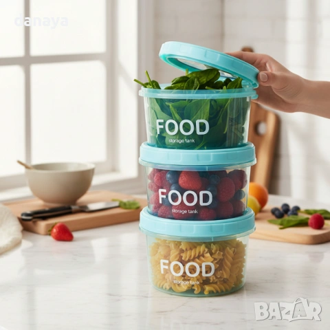 6395 Комплект кутии за храна пластмасови буркани за съхранение, 1000 ml, 3 броя