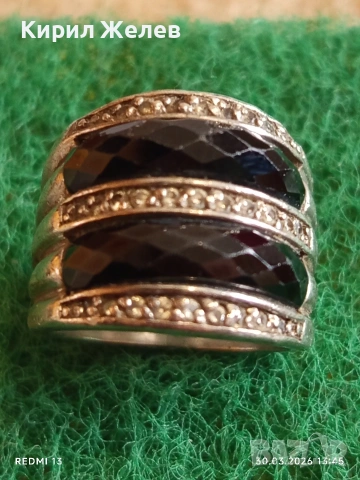 Сребърен пръстен тип халка с черен ОНИКС и малки диаманти 28660