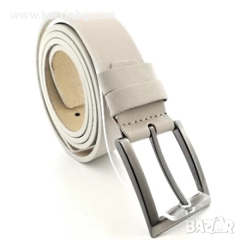 Мъжки колан в бежово естествена кожа класически, снимка 2 - Колани - 51643056