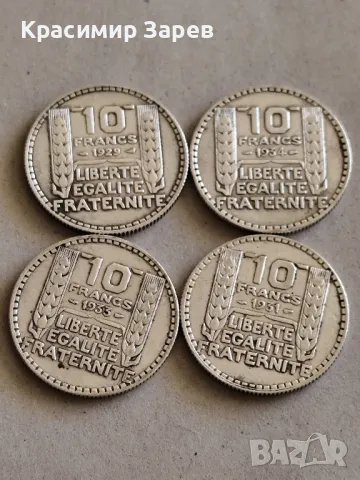 10 франка 1929,31,33 и 34 год, сребро, тегло 10 гр, проба 680/1000, снимка 1