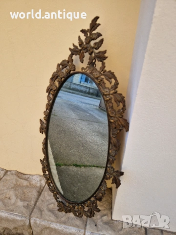 Уникално антикварно френско бронзово огледало , снимка 3 - Антикварни и старинни предмети - 53757353