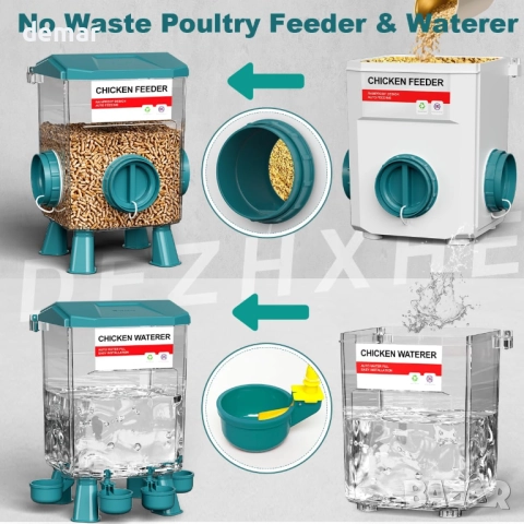 Комплект висяща хранилка и поилка за пилета DEZHXHE, автоматична, 8 кг, снимка 6 - За птици - 51906242