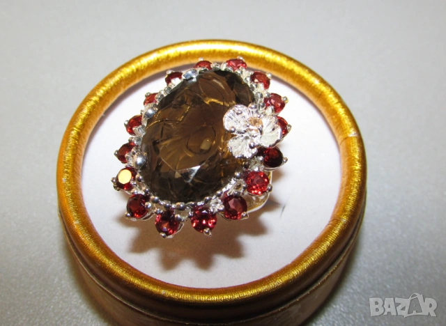 925 серъбен пръстен с 36 карата опушен кварц, 23x15мм, снимка 3 - Пръстени - 53755825