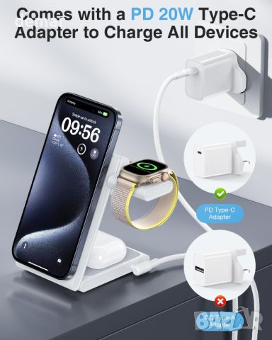 Houflody 3 в 1 Магнитна безжична станция за зареждане 20W за iPhone 15/14/13/12, Apple Watch,AirPods, снимка 7 - Безжични зарядни - 45670747