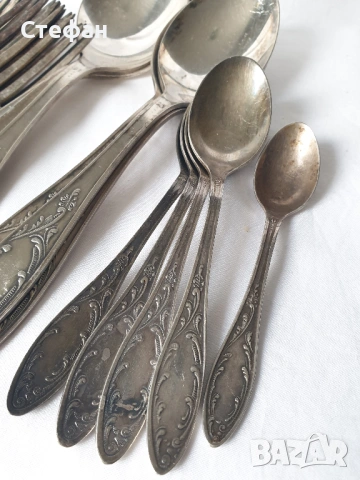 Комплект посребрени прибори, снимка 6 - Антикварни и старинни предмети - 53537215
