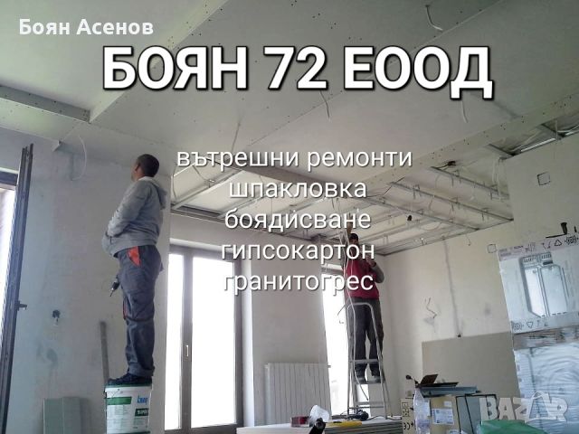 вътрешни ремонти
шпакловка
боядисване
гипсокартон
гранитогрес, снимка 1 - Ремонти на апартаменти - 45485958