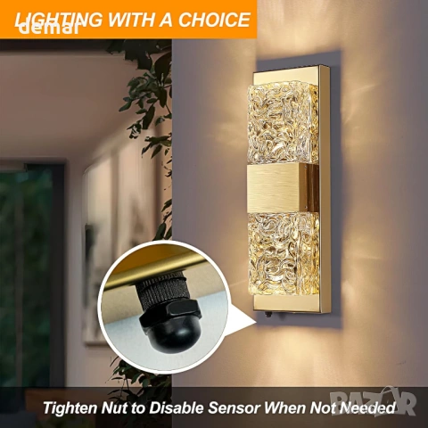 Външна стенна лампа, кристална, златист стенен аплик, IP65, 36 см, снимка 8 - Лампи за стена - 53382420