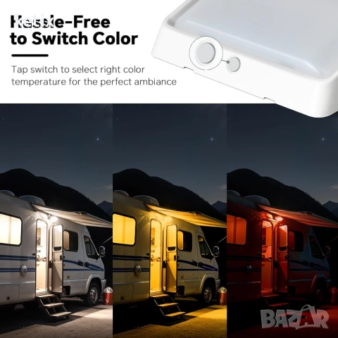 12 V LED лампа за външна веранда за кемпери с превключвател, 3 режима на осветление , снимка 2 - Лед осветление - 53614716