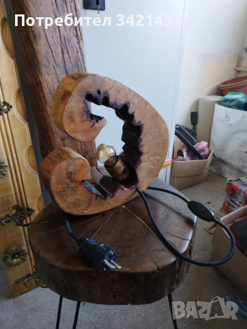 Ръчно правена дървена лампа , снимка 2 - Настолни лампи - 53615398