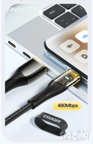 2М Кабел Essager 7A USBA към Type C 100W, снимка 2 - USB кабели - 51813197