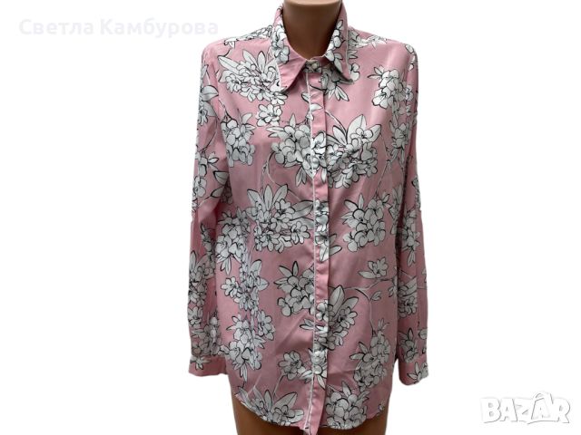 LIU JO размер L / XL дамска риза блуза на цветя розово екрю, снимка 1 - Ризи - 45717793