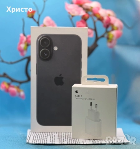НОВ!!! Apple iPhone 16, 128GB, 5G, Black + оригинален адаптер Appe