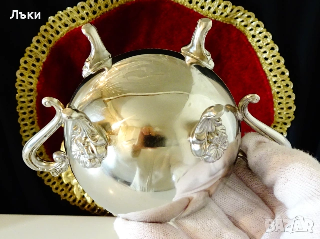Посребрена бронзова захарница,барок,като нова от вътре. , снимка 6 - Антикварни и старинни предмети - 53632509