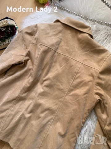 Бежово велурено яке, снимка 3 - Якета - 50876994