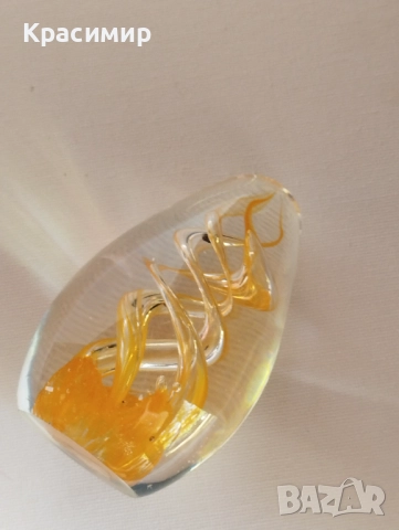 Винтидж преспапие с оранжева вихрушка, ръчно духано стъкло 9/5 см. , снимка 3 - Антикварни и старинни предмети - 51553216
