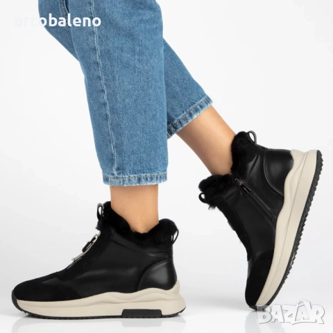 Дамски черни боти на платформа от естествена кожа с кожена облицовка Dorie , снимка 4 - Дамски боти - 52597501