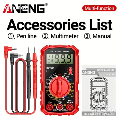 Цифров мултицет ANENG SZ308, ток, напрежение, капацитет, съпротивление, диоден тестер 