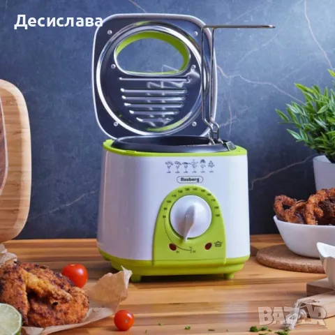 Фритюрник мини Rosberg, 1 литър, 950W, 80-190 C, Бял/зелен - 24 МЕСЕЦА ГАРАНЦИЯ, снимка 7 - Фритюрници - 47241988