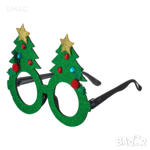 Коледни очила с елхи зелен златист брокат_1242813, снимка 2 - Други - 52732143