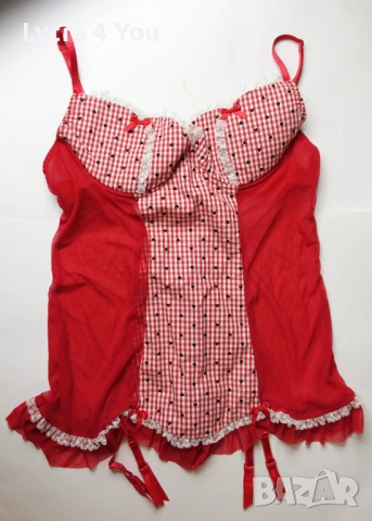 85-90 D червена корсетна нощничка с жартиери и подарък прашка, снимка 2 - Бельо - 54140410