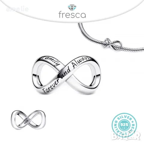 Талисман Fresca по мoдел тип Пандора сребро 925 Pandora Infinity Forever and Always Family, снимка 2 - Гривни - 46957919