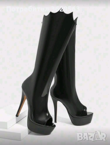 Черни лачени ботуши , снимка 2 - Дамски ботуши - 53076517