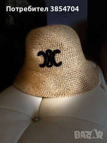 Шапка Селин*Celine Triomphe Raffia bucket hat original, снимка 10 - Шапки - 51202273