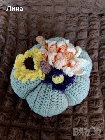 Плетена тиква с цветя , снимка 1 - Декорация за дома - 46201256