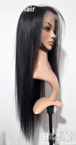 Естествена черна бразилска перука 80 см - Дантела 13×6, Права коса
