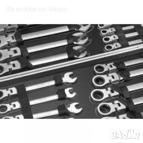 Комплект звездогаечни тресчотни ключове с чупещо рамо 6 - 32 мм 22 части в метален куфар, снимка 2 - Други инструменти - 50360598