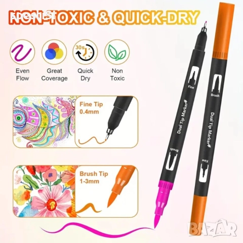 Професионален Комплект Двустранни Маркери за Рисуване – Dual Brush Писалки в Калъф - КОД 4735, снимка 2 - Рисуване и оцветяване - 52530756