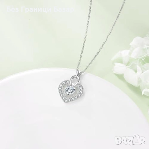 Ново Сребърно колие 925 със сърце и Moissanite камък подарък жена бижу, снимка 2 - Колиета, медальони, синджири - 51590592