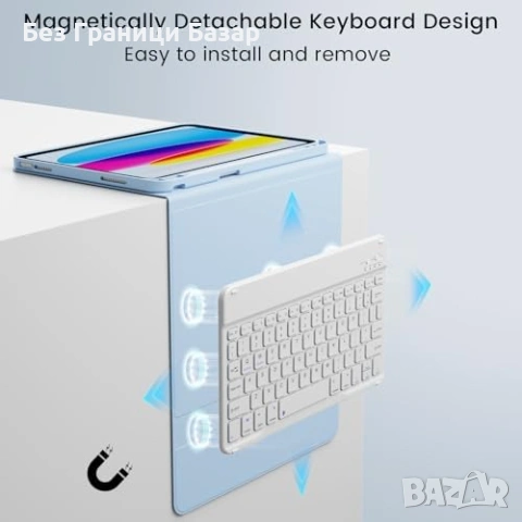 Нов Кейс с Bluetooth клавиатура за iPad 11" 2025/10.9" 2022 UK син калъф, снимка 7 - Друга електроника - 53669411