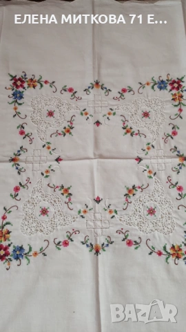Памучна покривка с ръчна бродерия и дантела на една кука, снимка 4 - Покривки за маси - 54224317
