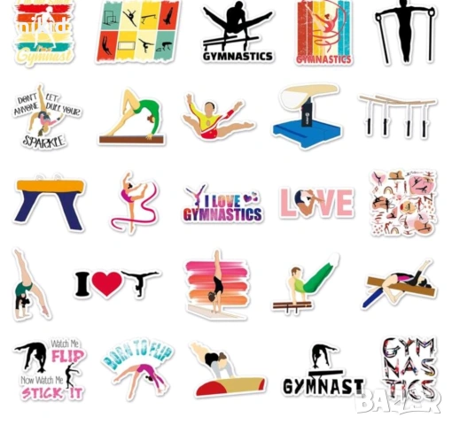 50 бр Гимнастика Гимнастичка Атлетика мозалепващи лепенки стикери за украса декор картонена торта, снимка 6 - Други - 36370617