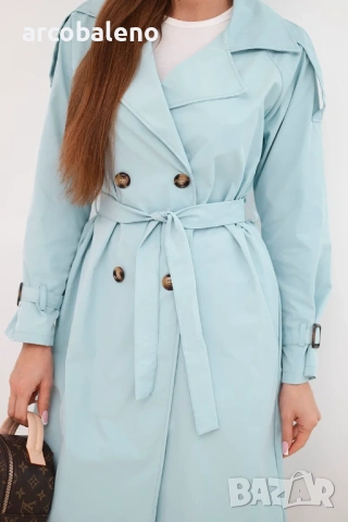 Дамско палто с връзване на талията и яка, 5цвята , снимка 16 - Палта, манта - 53686765