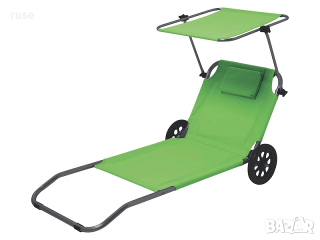 НОВ! Сгъваем шезлонг със сенник и колела за транспортиране