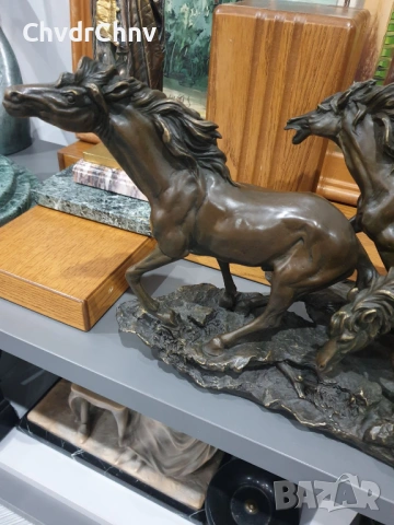 146см-33кг Mene фигура-композиция/стадо коне/8 коня/голяма френска бронзова скулптура, снимка 8 - Статуетки - 53343482