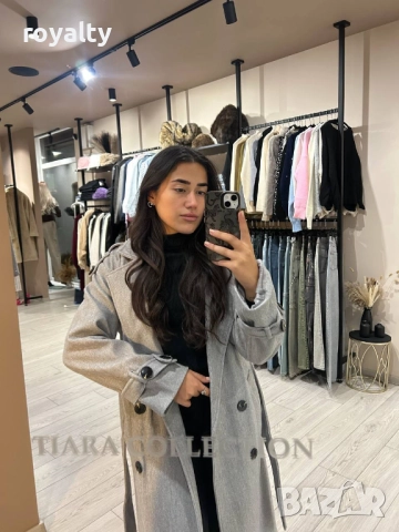 Сиво Дамско Дълго Палто , снимка 2 - Палта, манта - 52886036