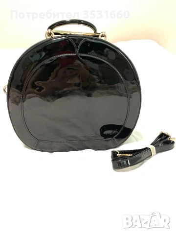 Дамска лачена кръгла чанта